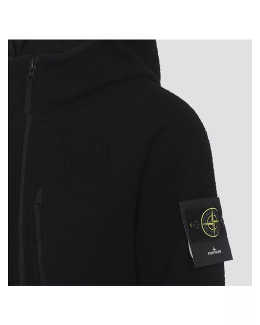 Stone Island Black Wool-Nylon Hooded Single-Breasted Coat for men