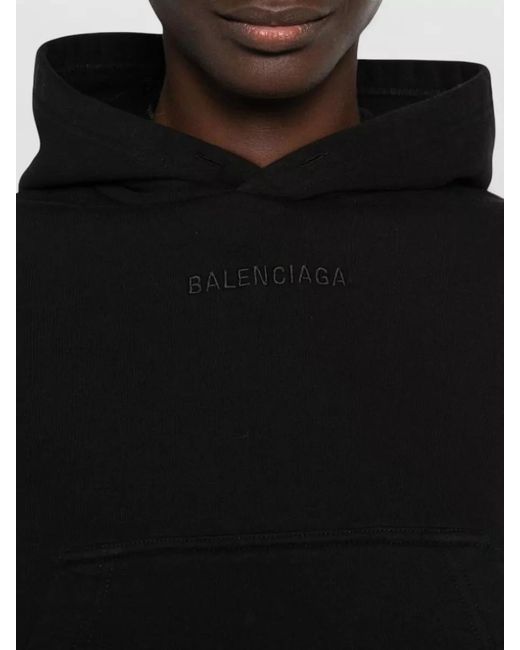 Balenciaga Black Long Hooded Sweatshirt Oversized Fit Pocket