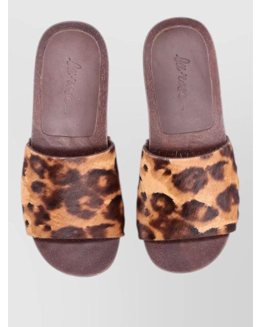 LA ROSE Brown Animal Print Flat Sole Open Toe Sandals