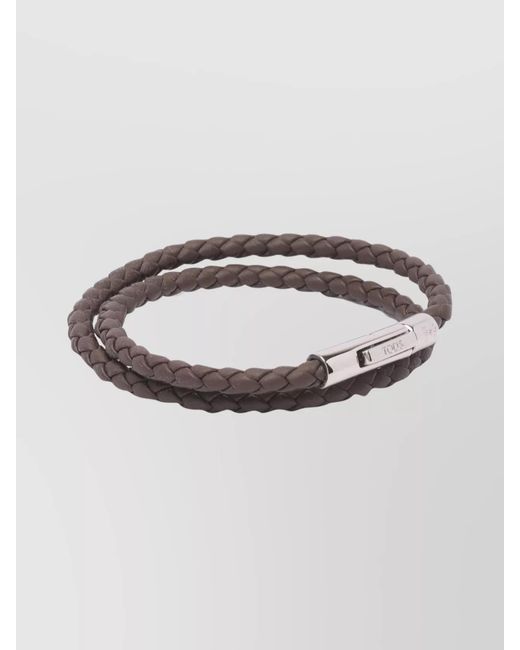 Tod's Brown Leather Braided Bracelet for men