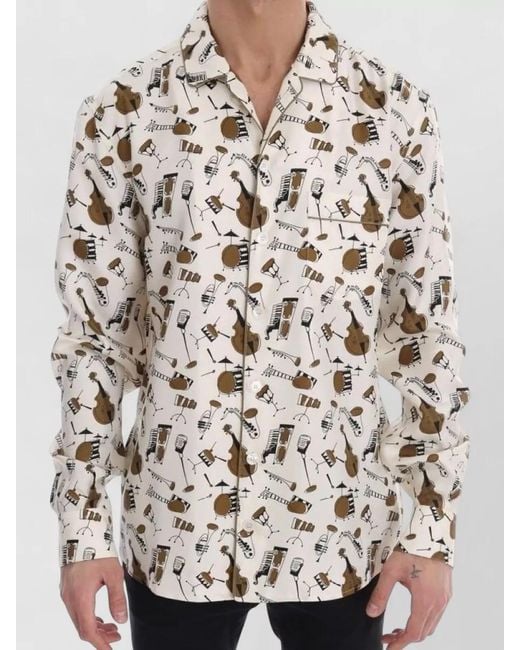 Dolce & Gabbana Natural Silk Shirt Jazz Motif Print for men