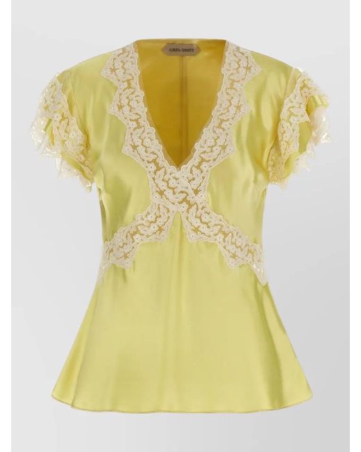 Alberta Ferretti Yellow Satin Lace Blouse