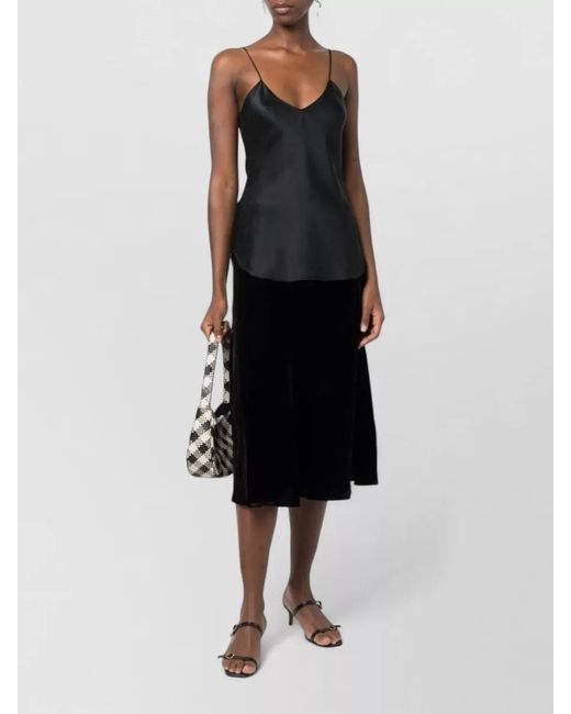 Gold Hawk Black Maxi Velvet Skirt Flared Hem Pencil
