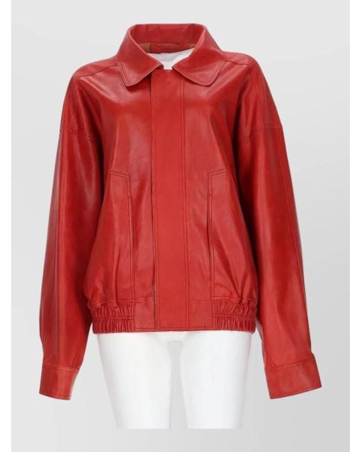 Alysi Red Leather Bomber Jacket