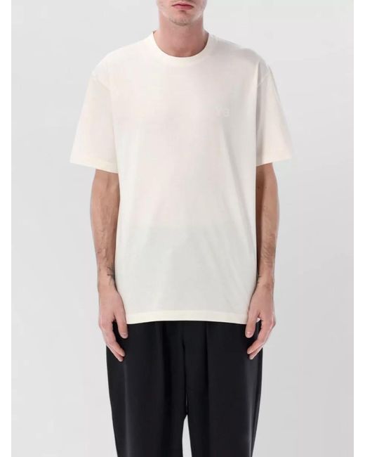 Y-3 White Cotton Ribbed Crew Neck Short Sleeve T-Shirt for men