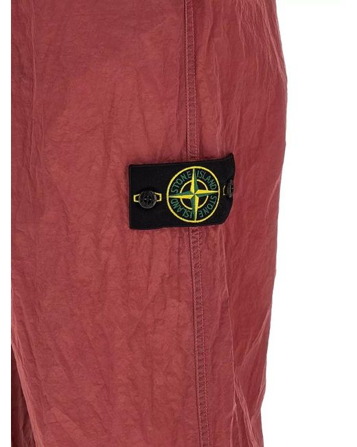Stone Island Red Nylon Cargo Shorts for men