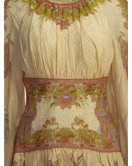 Zimmermann Natural Indra Dress Long Sleeves Floral Sheer