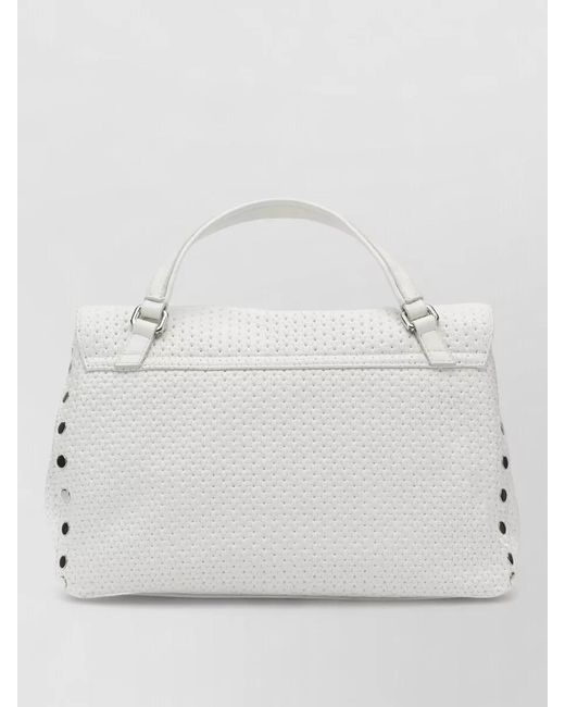 Zanellato White Shoulder Bag Top Handle Metal Studs