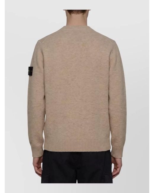 Stone Island White Ribbed Crewneck Wool-Blend Sweater for men