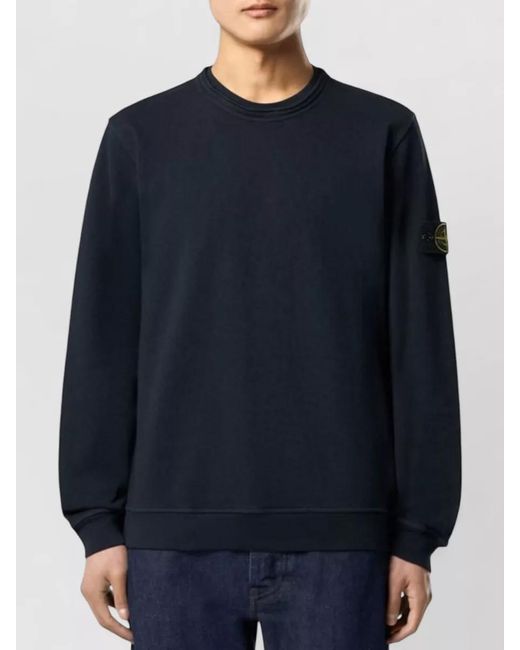 Stone Island Blue Logo Cotton Crew Neck Sweatshirt for men