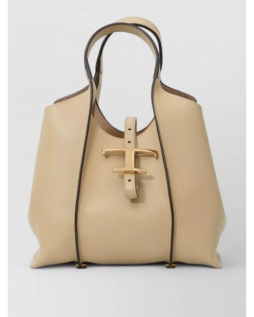 Tod's Natural Mini T Hammered Leather Bucket Bag