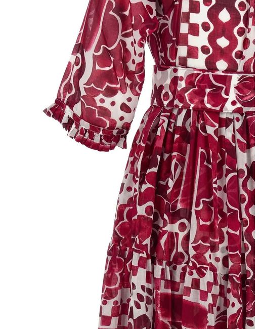 Samantha Sung Red Eden Dress Belted Waist Floral Pattern