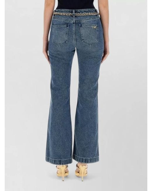 Michael Kors Blue Flared Leg Jeans Belt Loops Chain Detail