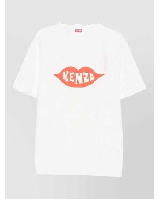 KENZO White Logo Crew Neck Graphic Print T Shirt for men