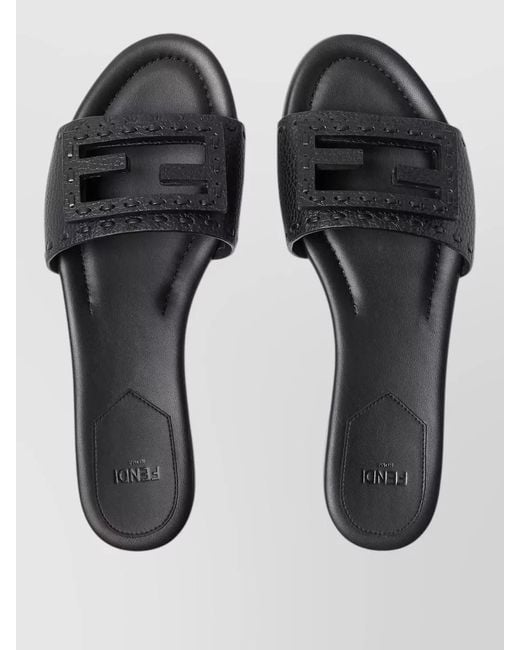 Fendi Multicolor Flat Sole Open Toe Textured Strap Slides