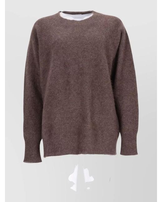 P.A.R.O.S.H. Brown Raccoon Fur Top Crew Neck Long Sleeves