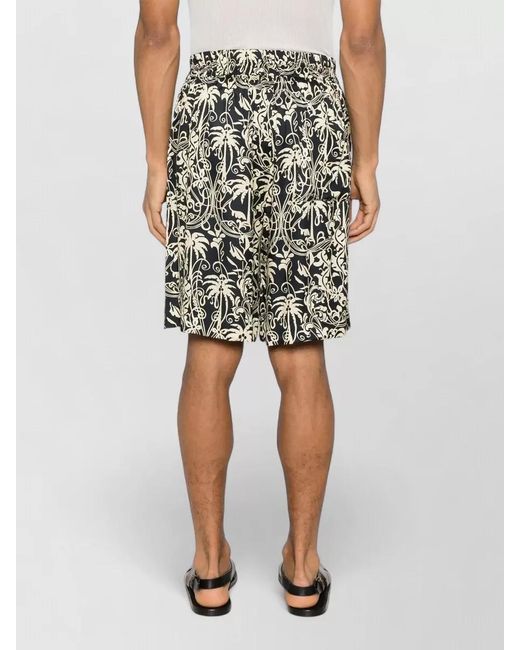 Laneus Black Beach Bermuda Shorts Floral Pattern Pockets for men