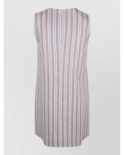 Semicouture White Linen Mini Dress Sleeveless Vertical Stripes