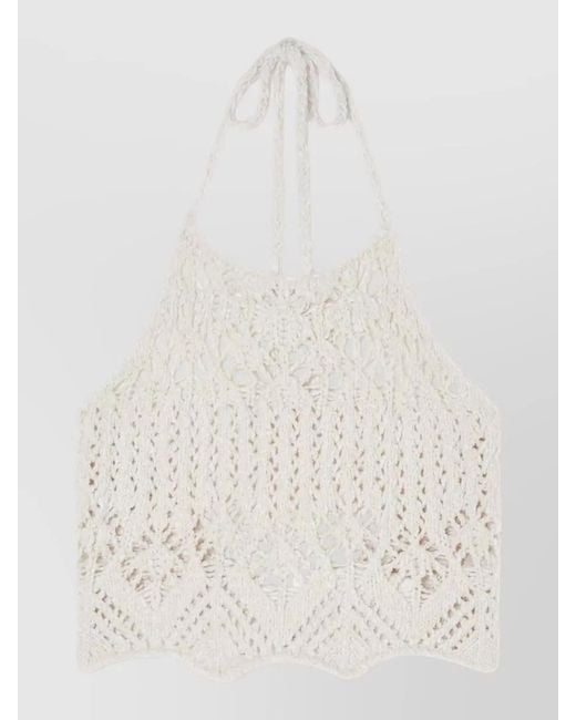 Alanui White Crochet Knit Halterneck Top