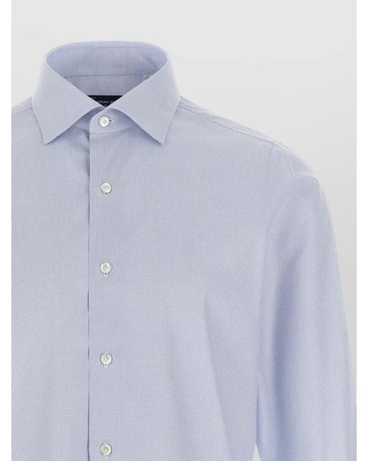 Finamore 1925 Blue Napoli Button Down Collar Gingham Shirt for men