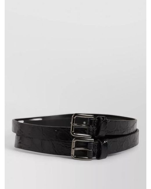 Dolce & Gabbana Gray Double Strap Leather Belt Buckle for men