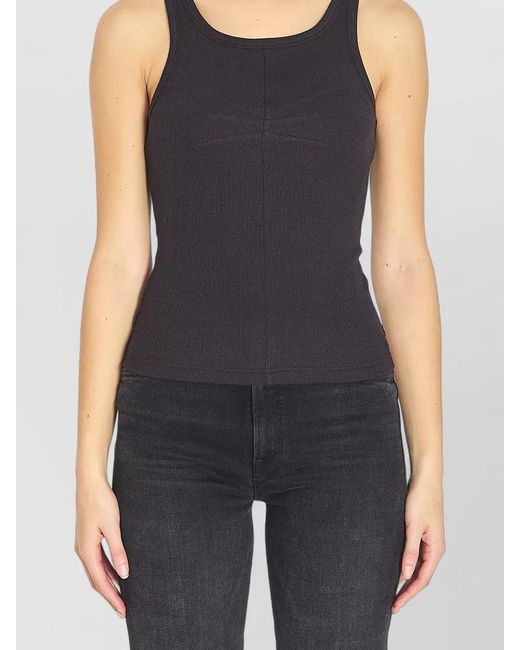 Alaïa Blue Ribbed Pleated Tank Top