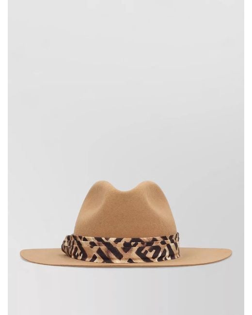 Fendi Multicolor Felt Hat Wide Brim Leopard Band