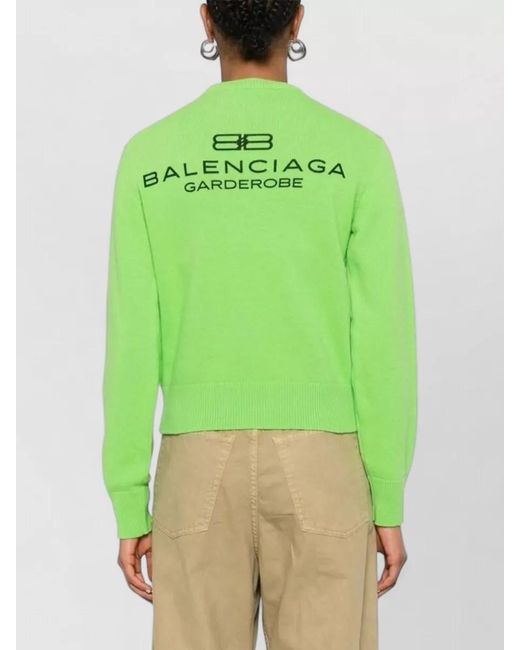 Balenciaga Green Knit Crew Neck Sweater Long Sleeves