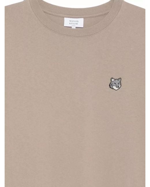 Maison Kitsuné Natural Casual Crew Neck Shirt Embroidered Detail for men