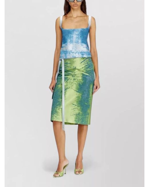DIESEL Blue Square Neck Sleeveless Cotton Blend Dress
