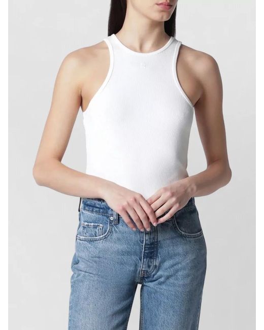 Anine Bing White Racerback Ribbed Sleeveless Top Ivy