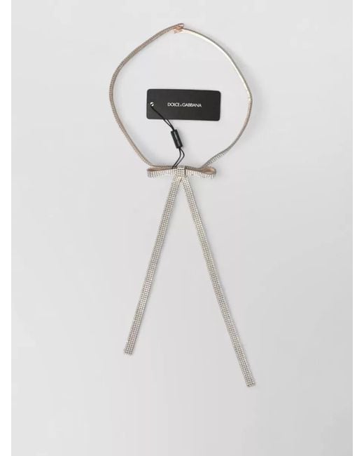 Dolce & Gabbana White Silk Crystal Bow Waist Belt