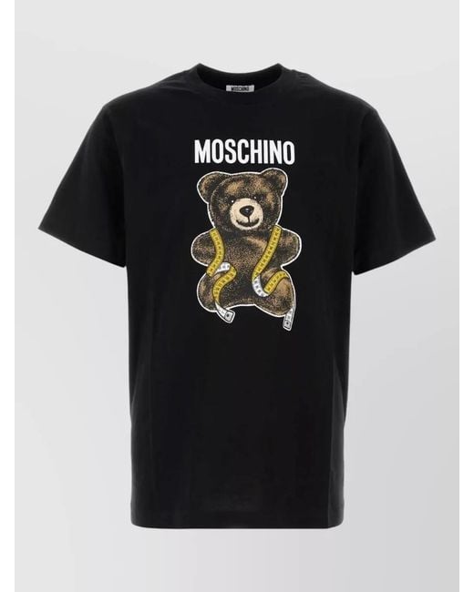 Moschino Black Cotton Crew Neck Graphic Print T Shirt for men
