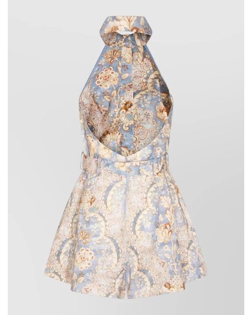 Zimmermann Natural Daytime Floral Halterneck Playsuit Open Back