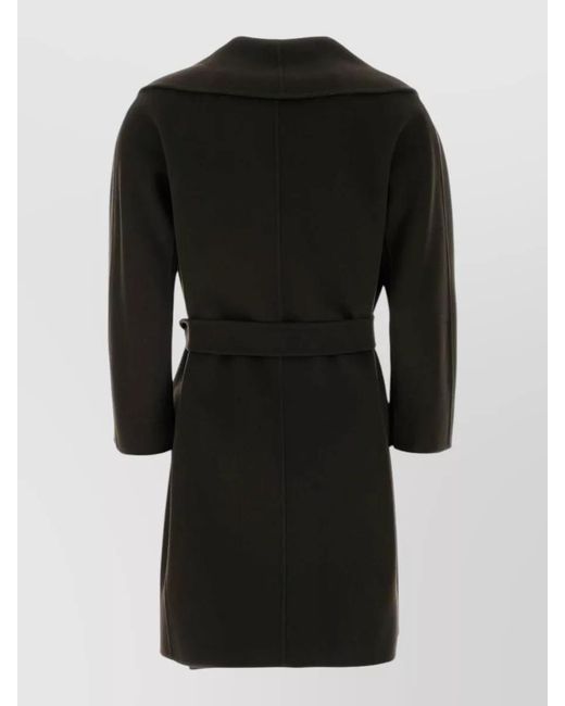 Max Mara Black Wool Messi Coat Three Quarter Sleeves Belt