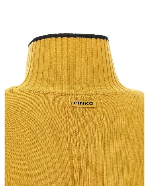 Pinko Yellow High Neck Cropped Ribbed Knit Top