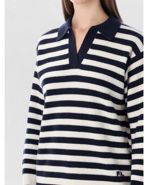 Ralph Lauren Blue Cashmere Striped Relaxed-Fit Polo Jumper
