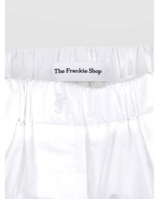 Frankie Shop White Straight Shorts Elastic Waistband Pleated Design