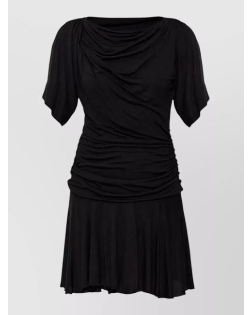 Isabel Marant Black Short Dress Draped Neckline Flared Skirt