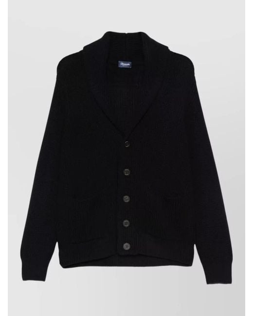 Drumohr Black Merino Wool Crewneck Jacket for men