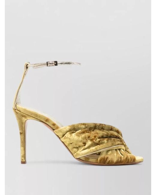 Forte_forte Metallic Velvet Ankle Strap Ruched Open Toe Pumps
