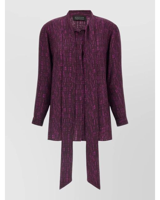 Gianluca Capannolo Purple Katherine Shirt Relaxed Fit Print Tie Detail