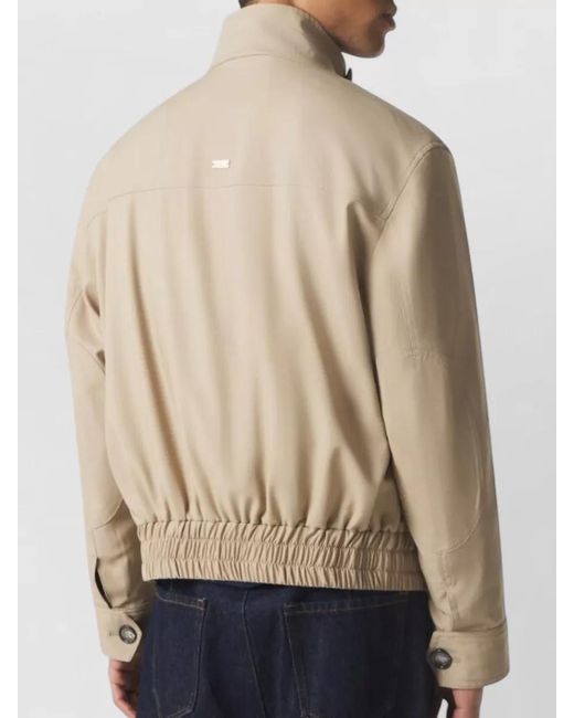 AMI Natural Harrington Coat Button Cuffs Elasticated Hem High Collar for men