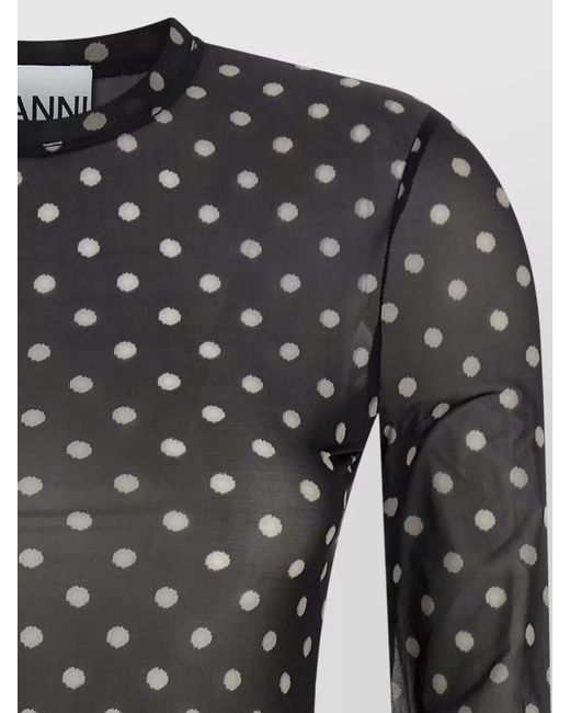 Ganni Black Printed Sheer Slim-Fit Long-Sleeve Top