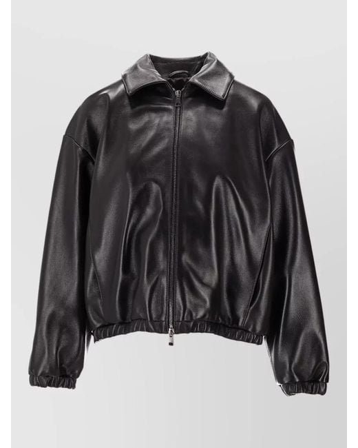 LA ROSE Black Nappa Jacket Collared Neck Elasticated Cuffs Hem