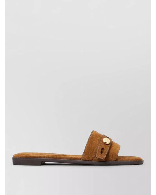 Tory Burch Brown Romy Suede Slide Sandal Button Strap