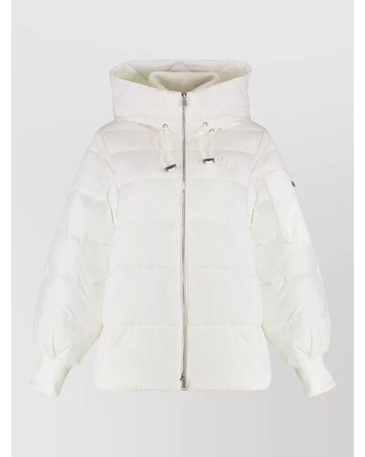 Pinko White Crusca Hooded Cropped Down Jacket