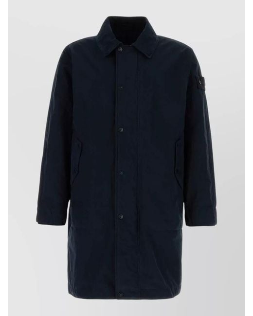 Stone Island Blue Long Trench Coat Polyester Blend Design for men