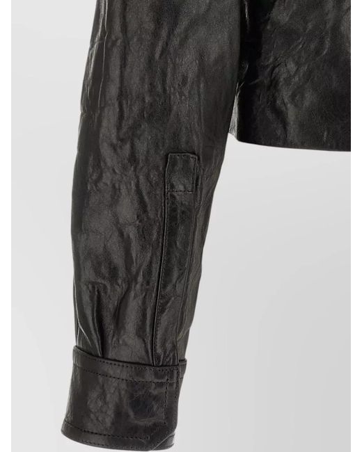 Rick Owens Black Alice Cropped Jacket Textured Long Sleeves Collar for men