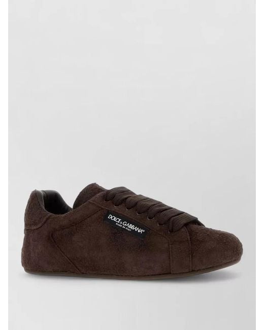 Dolce & Gabbana Brown Portofino Suede Low Top Sneakers Texture for men